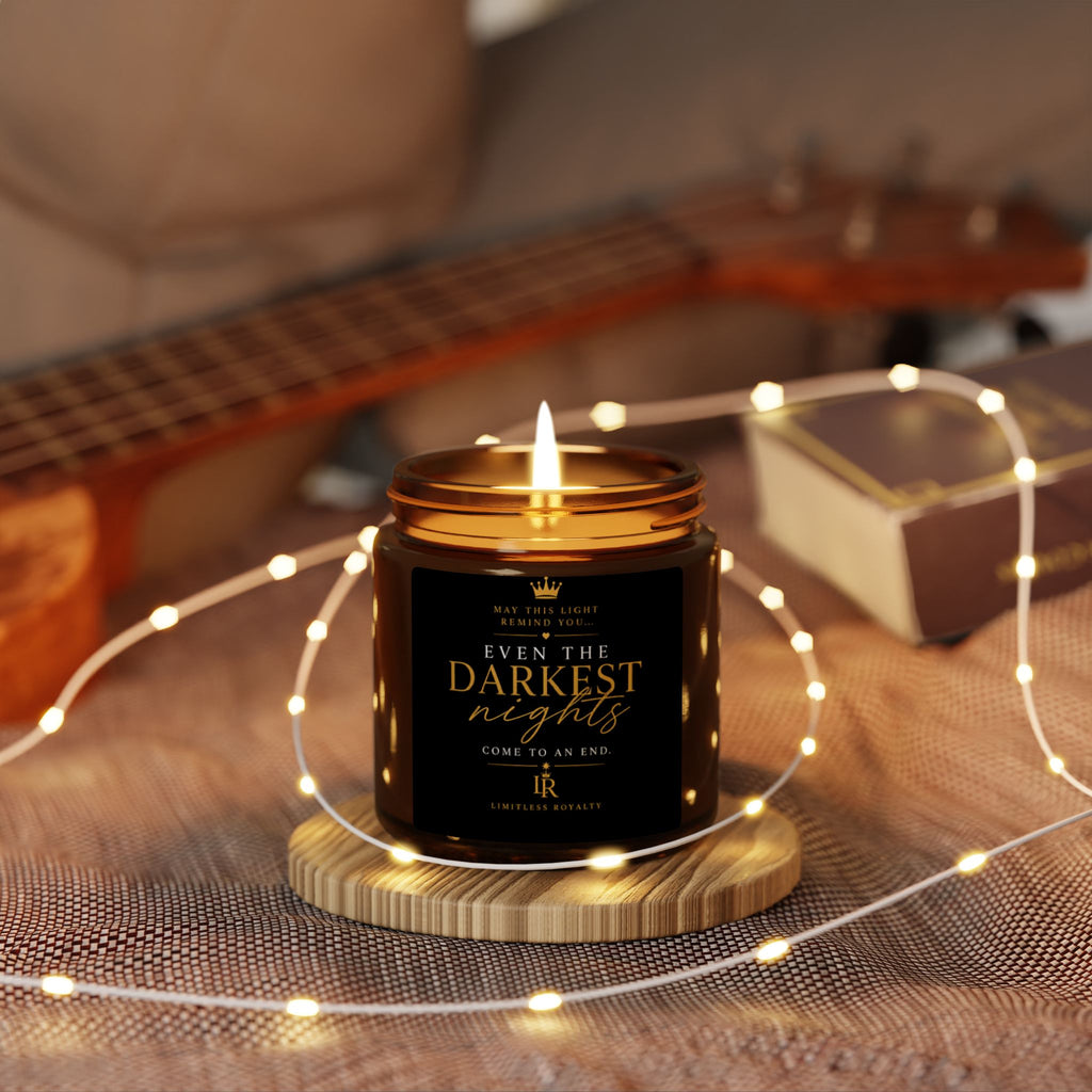Limitless Royalty™ Inspirational Soy Candle | "Even the Darkest Nights Come to an End"